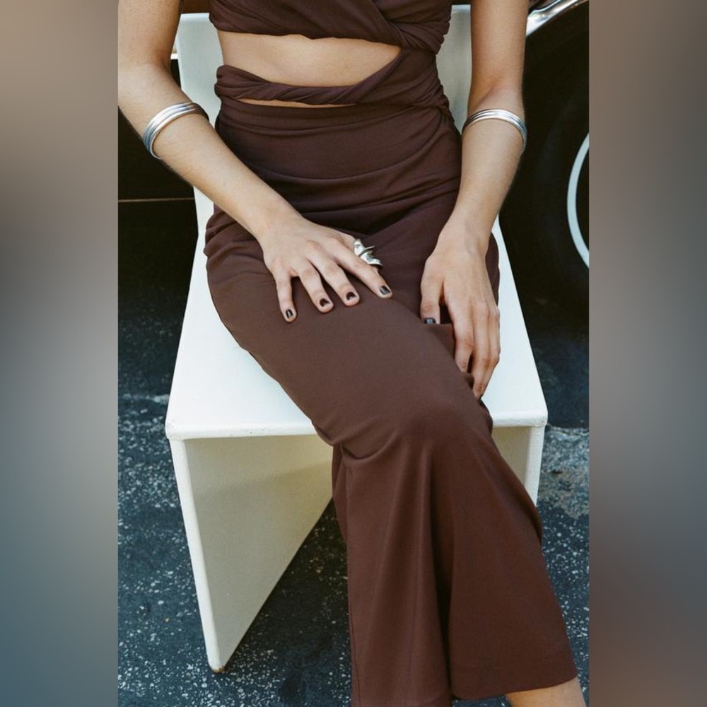 Zara dress fitted bodycon Brown Cutout Midi Party Wedding Coctail - Picture 16 of 16